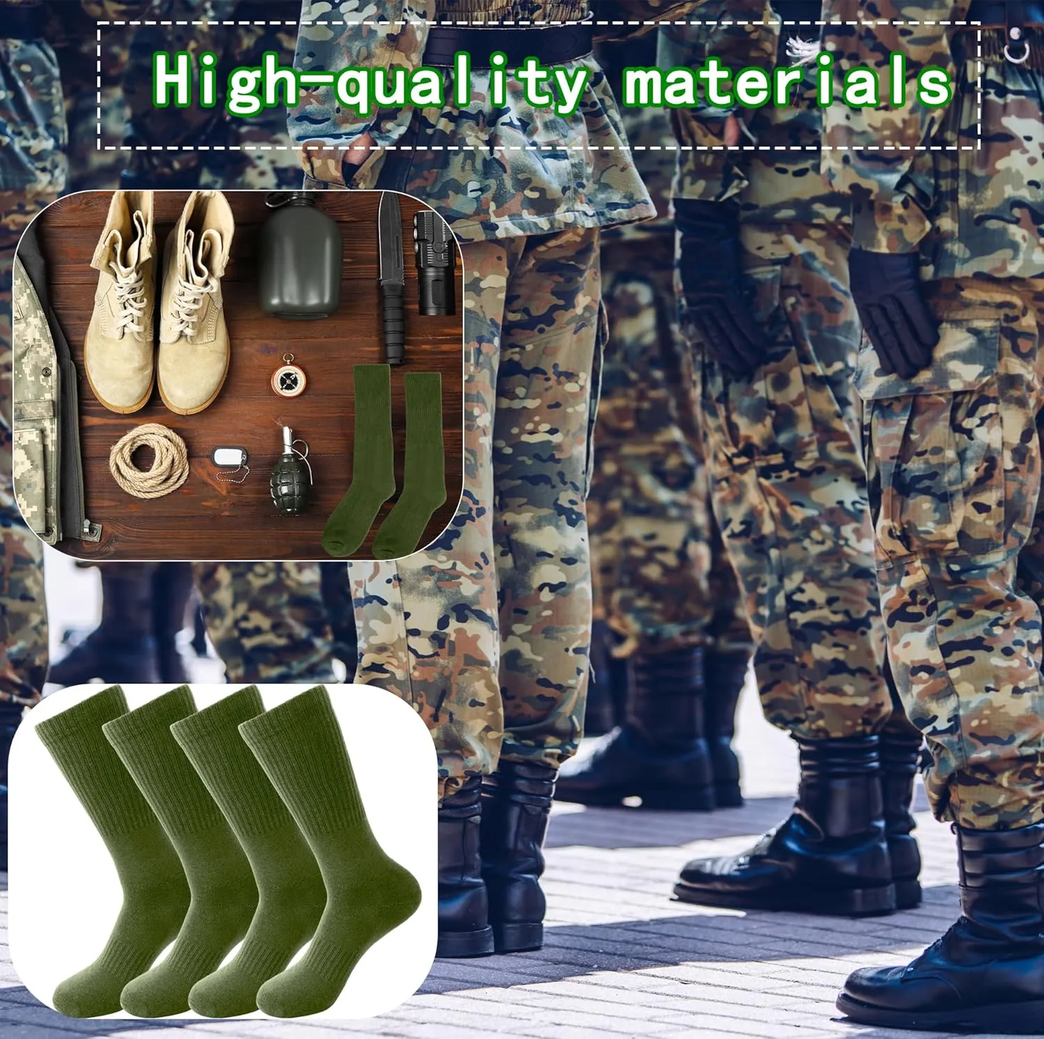 5 Pairs Military Green Socks Army Crew Sock Military Boot Socks for Men Women Working Outdoor