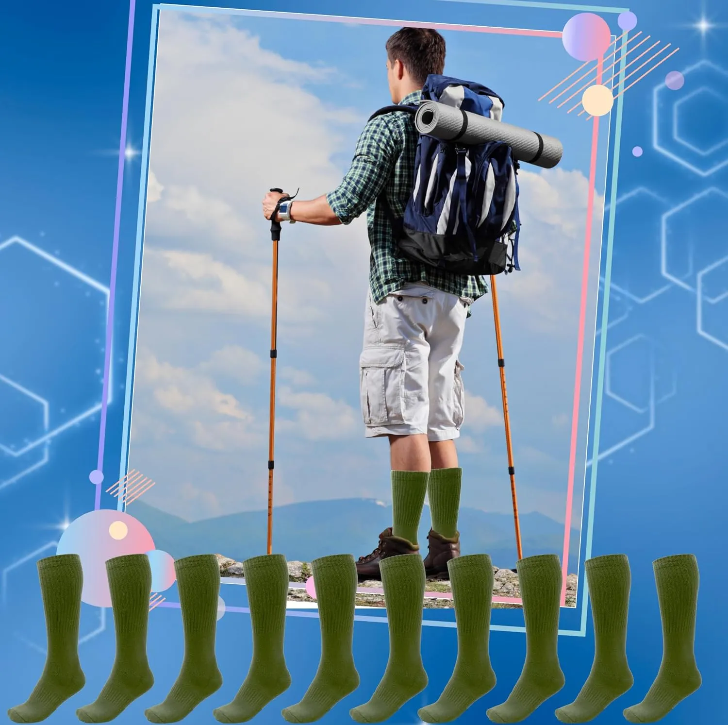 5 Pairs Military Green Socks Army Crew Sock Military Boot Socks for Men Women Working Outdoor