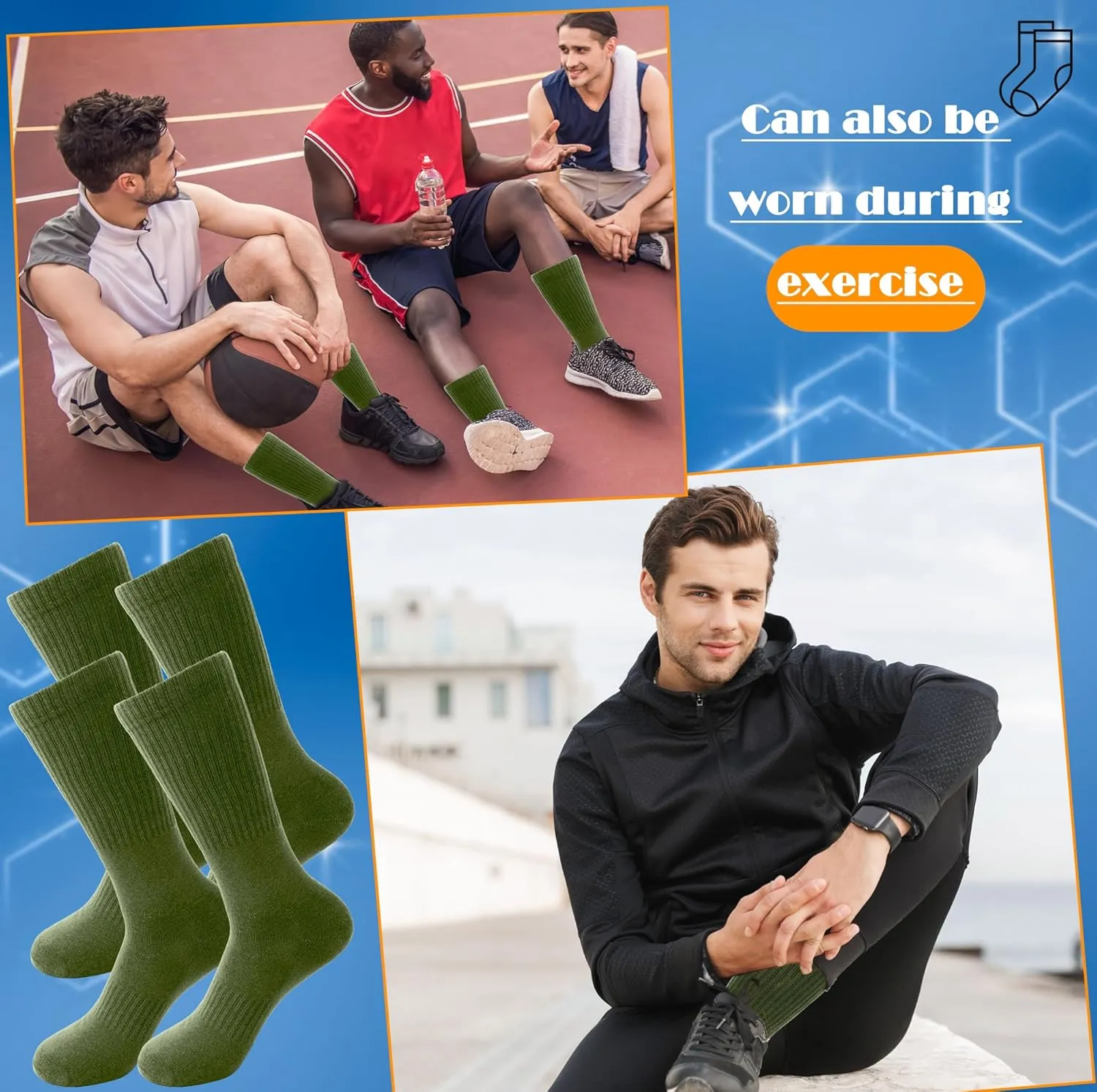 5 Pairs Military Green Socks Army Crew Sock Military Boot Socks for Men Women Working Outdoor