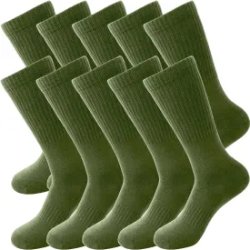 5 Pairs Military Green Socks Army Crew Sock Military Boot Socks for Men Women Working Outdoor