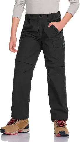 CQR Kids Youth Hiking Cargo Pants, UPF 50  Quick Dry Convertible Zip Off Pants, Outdoor Camping Pants