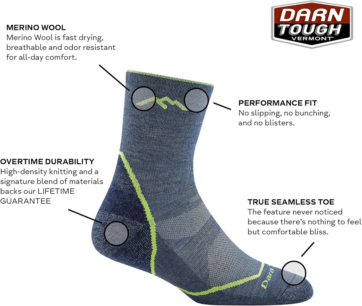 Darn Tough Vermont Light Hiker Jr. Micro-Crew Hiking Socks for Boys - Lightweight Cushioned Boys Socks, Style 3023