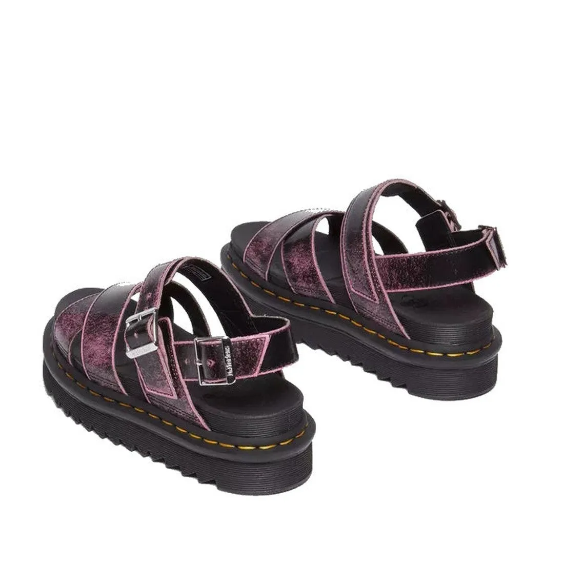 Dr Martens - Voss II Cross Strap Sandal Black Fondant Pink Rub Off