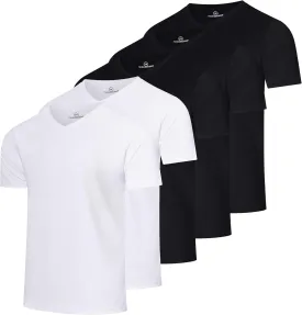 Real Essentials 5 Pack: Men's Mesh Quick Dry Short Sleeve V-Neck T-Shirt - Athletic Performance (Available in Big & Tall)