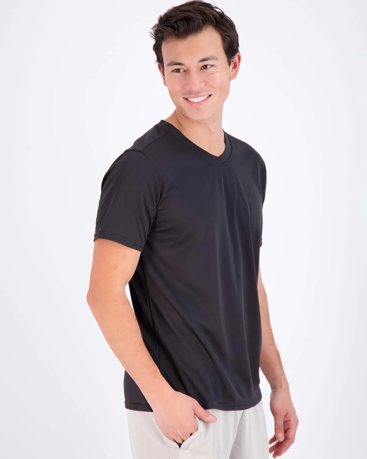 Real Essentials 5 Pack: Men's Mesh Quick Dry Short Sleeve V-Neck T-Shirt - Athletic Performance (Available in Big & Tall)
