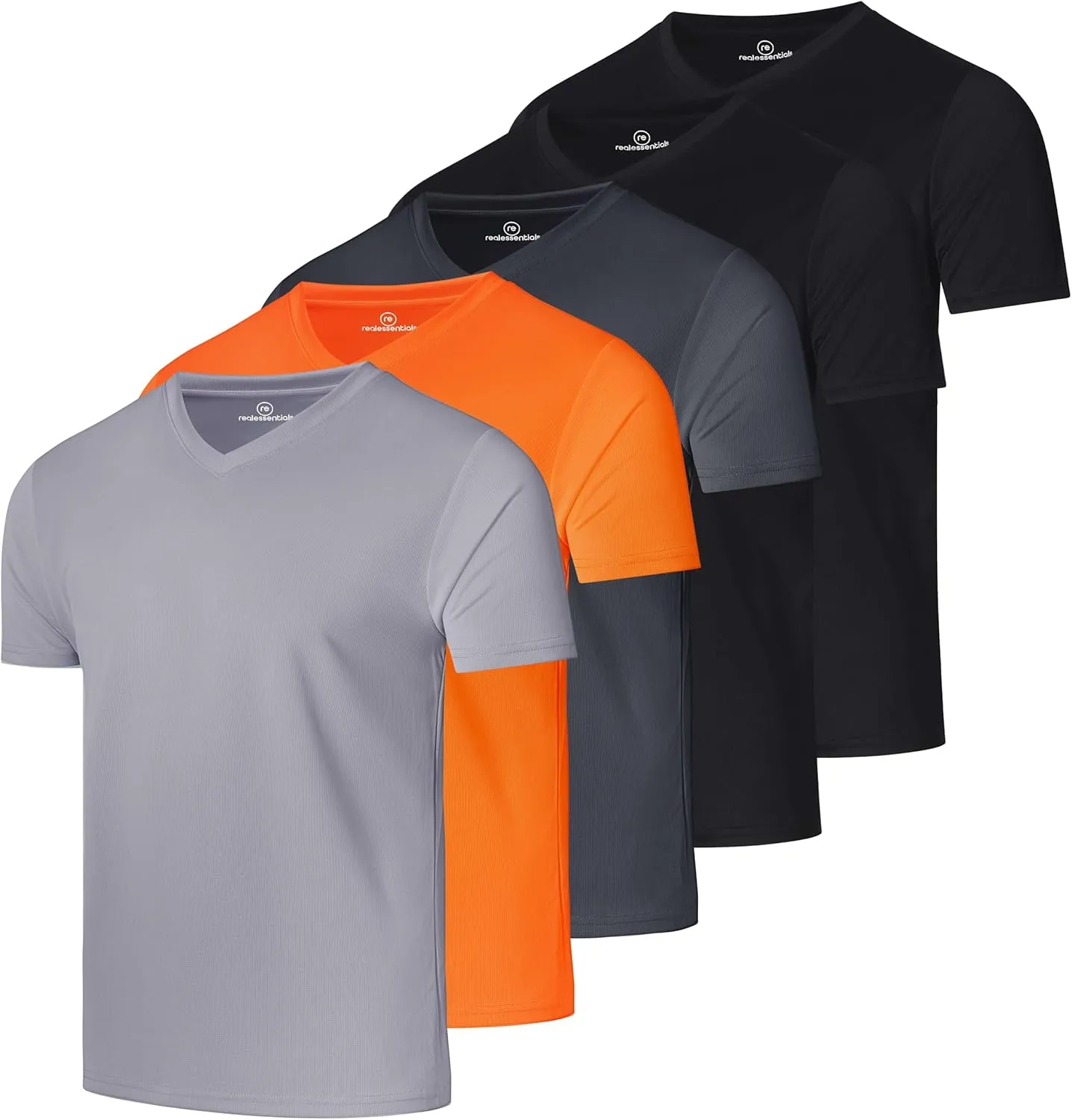 Real Essentials 5 Pack: Men's Mesh Quick Dry Short Sleeve V-Neck T-Shirt - Athletic Performance (Available in Big & Tall)