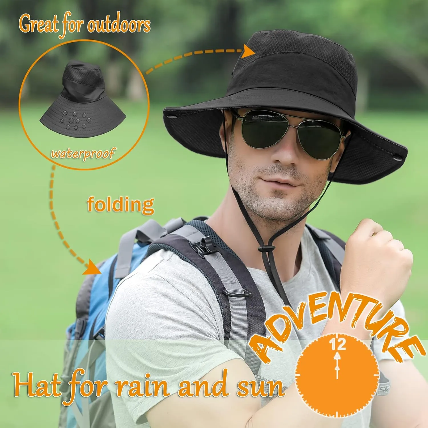 Sun Hat for Men/Women, Wide Brim UV Protection Bucket hat, Waterproof Mens Boonie Hat for Fishing Hiking Garden Beach