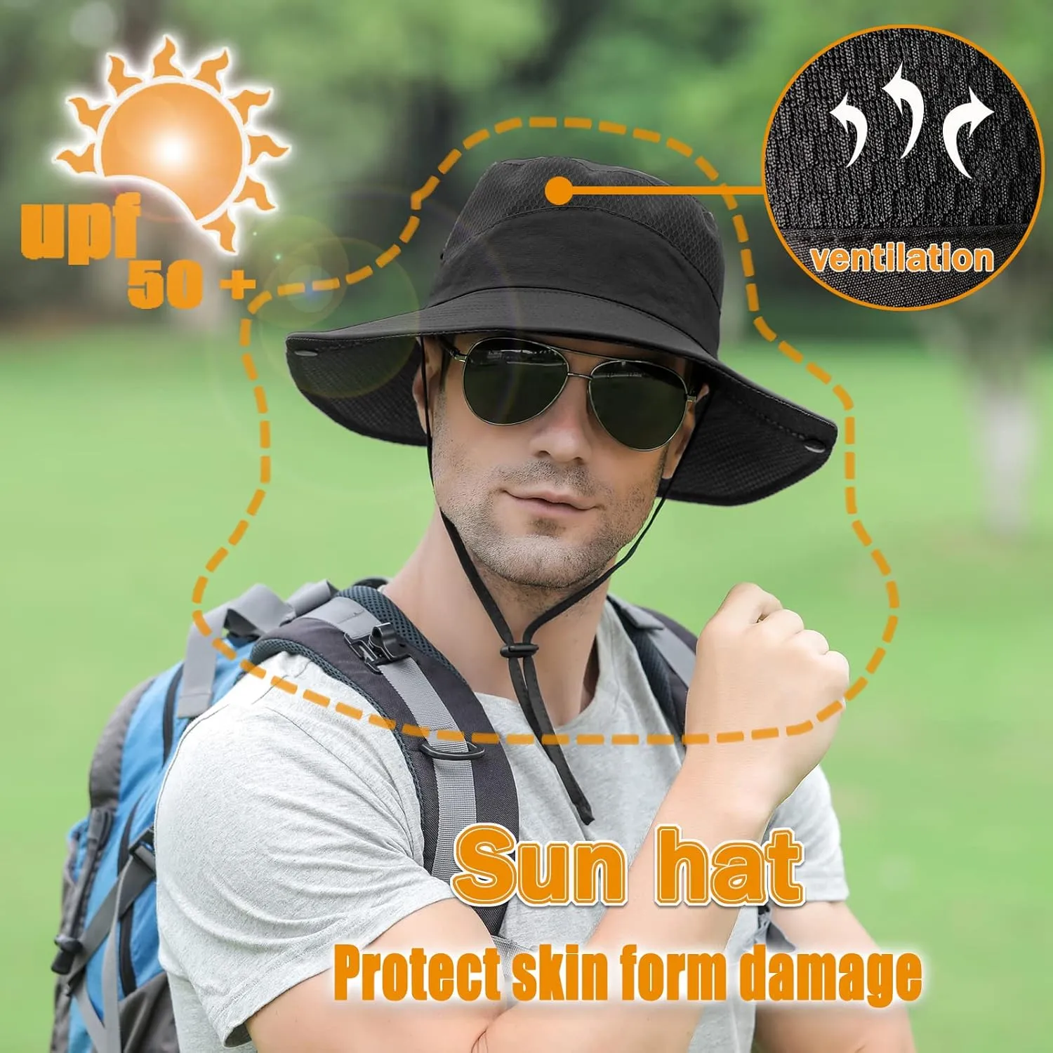 Sun Hat for Men/Women, Wide Brim UV Protection Bucket hat, Waterproof Mens Boonie Hat for Fishing Hiking Garden Beach